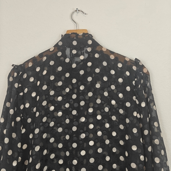 THE SHIRT By Rochelle Behrens Long Sleeve Polkadot Chiffon Mini Shirt Dress Sz S - Picture 13 of 14